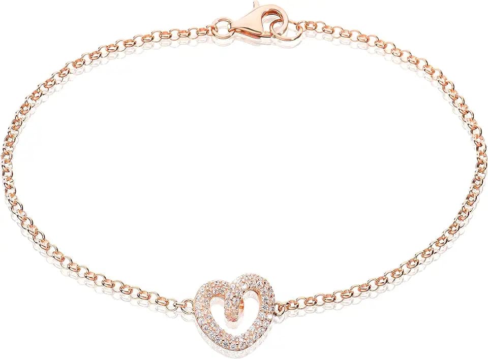 Ankra 925 Damen-Armband 18,5cm Karabinerverschluss Herzanhänger Sterling Silber rhodiniert VNAKRJ-BR0115