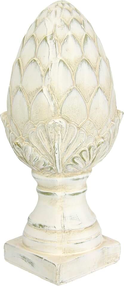 Dekoobjekt Zapfen dekorativer Pinien-Zapfen Deko-Zapfen auf Fuß Altweiß Creme in eleganter Shabby Landhaus-Optik Keramik-Zapfen Gartenfigur Geschenk Gartendeko Artischocke, 33 cm
