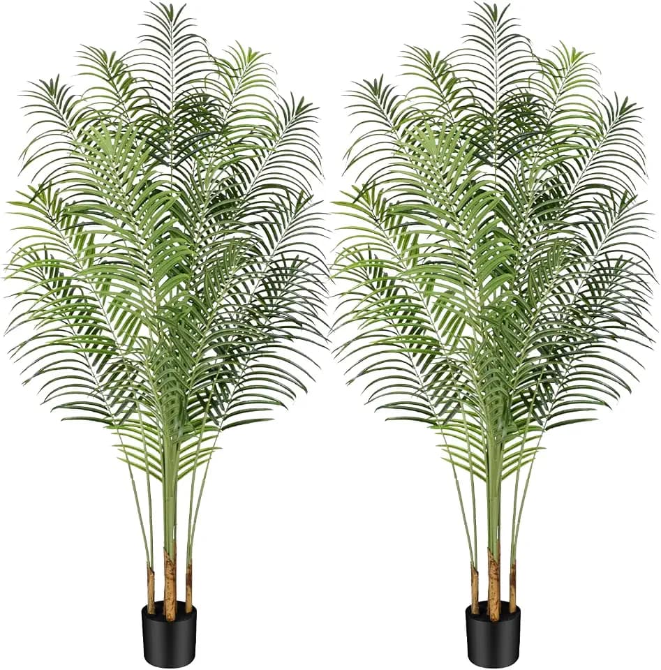 Künstliche Palme, 2 m hoch, künstliche Dekoration für den Innenbereich mit 18 Stämmen und echter Rinde, künstliche tropische Areca-Palme aus Seide, Bodenpflanze im Topf, für Zuhause, Büro,