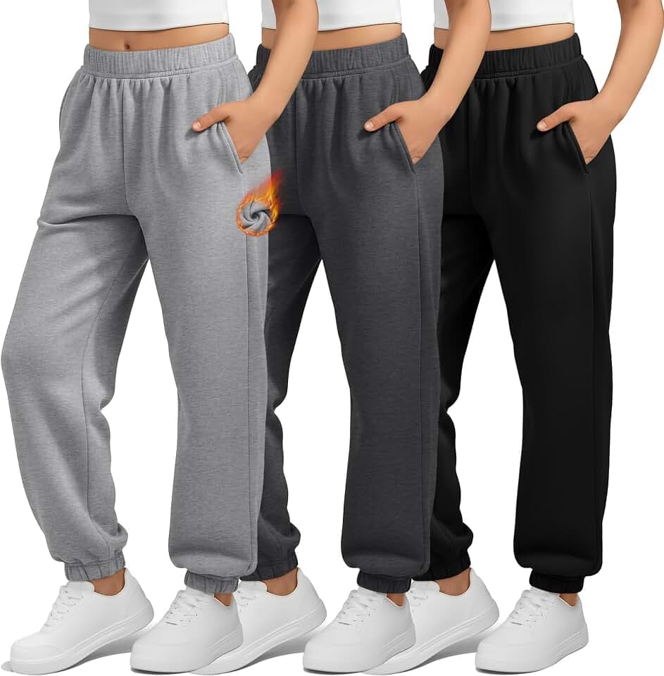 3 Pack Girls Fleece Sweatpants Thermal Joggers Pants