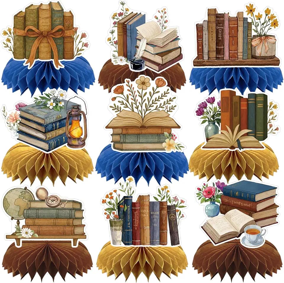 Vintage Book Honeycomb Centerpieces Birthday Party Decorations 9PCS