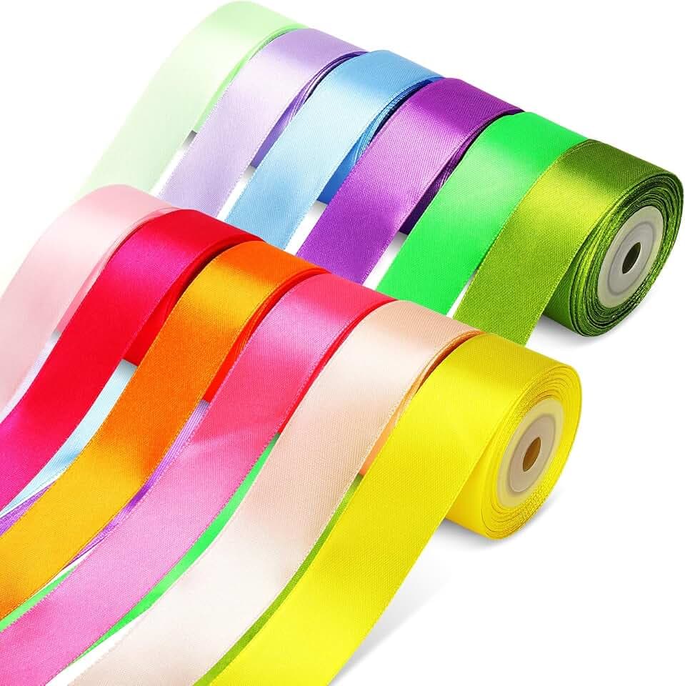 Dooozy Satinband Bänder, 12 Farben 10m 25mm Breit Geschenkband Schleifenband für Geschenkverpackung, Kunsthandwerk, Haarschleifen, Blumenstrauß, Dekoration