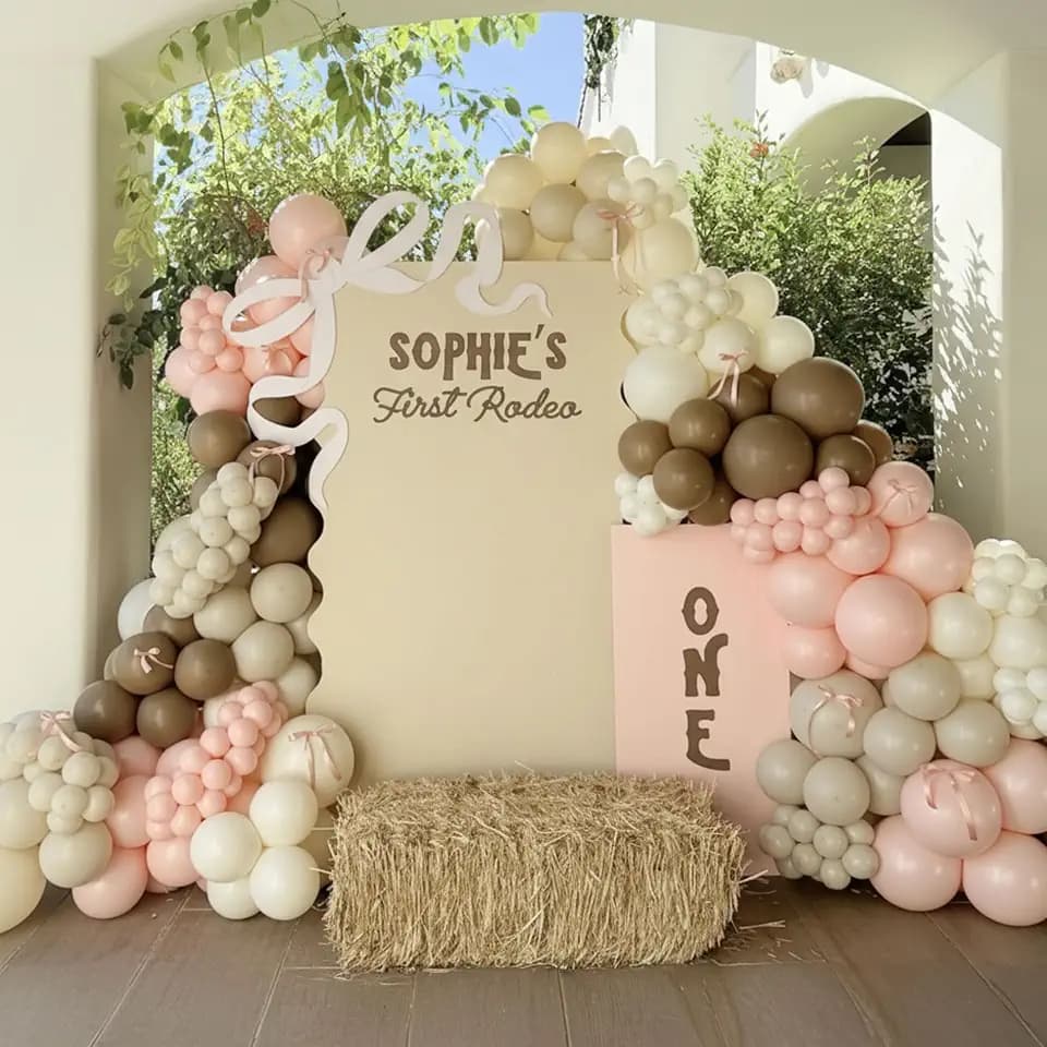 177Pcs Cowgirl Balloon Arch Kit, Pink Brown Ivory Sand White Balloon Garland with Bow Ribbons, for Cowgirl Birthday Decorations, Baby Shower, First Rodeo, Western Party Decor