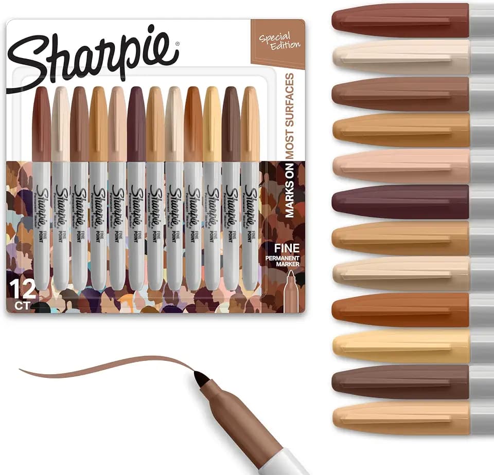 Permanent Markers, Portrait Colors, Fine Point, Assorted, 12 Count