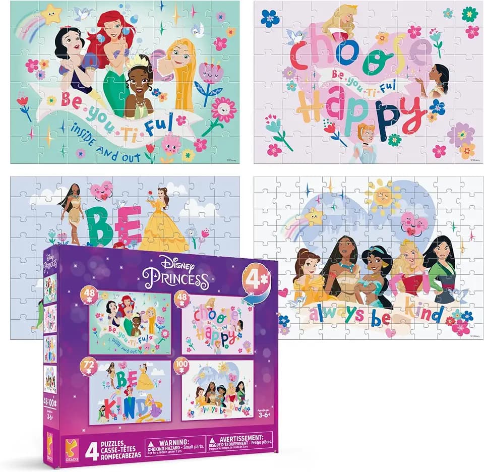 Disney Princess – CEACO 4-in-1 Multipack Jigsaw Puzzles - 48, 72 & 100 Pieces, Preschool Puzzle Set for Ages 3–6+