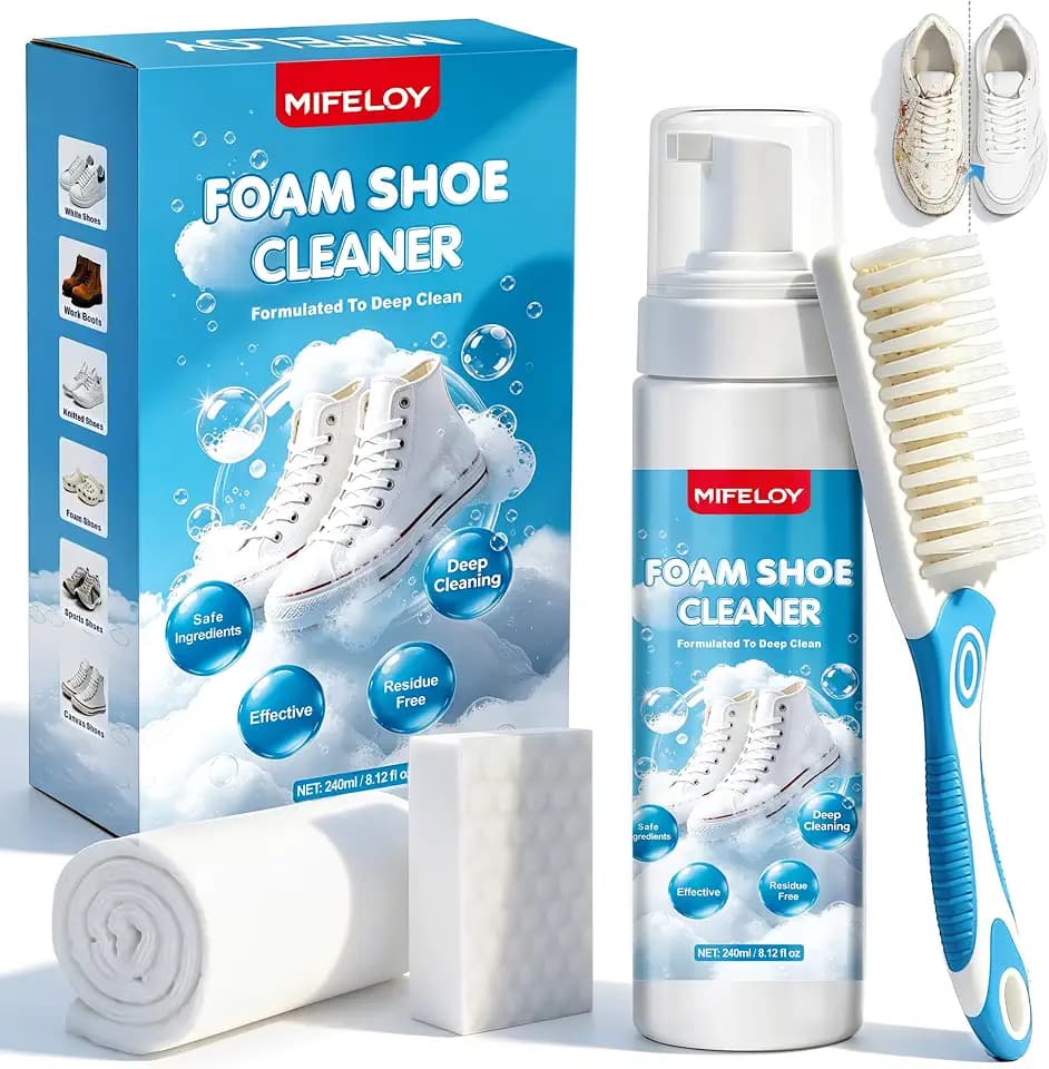 Shoe Cleaner, Sneaker Cleaner Foam for White Shoes, Canvas Shoes, Remove Dirt & Stains, Brush, Magic Sponge, Towel