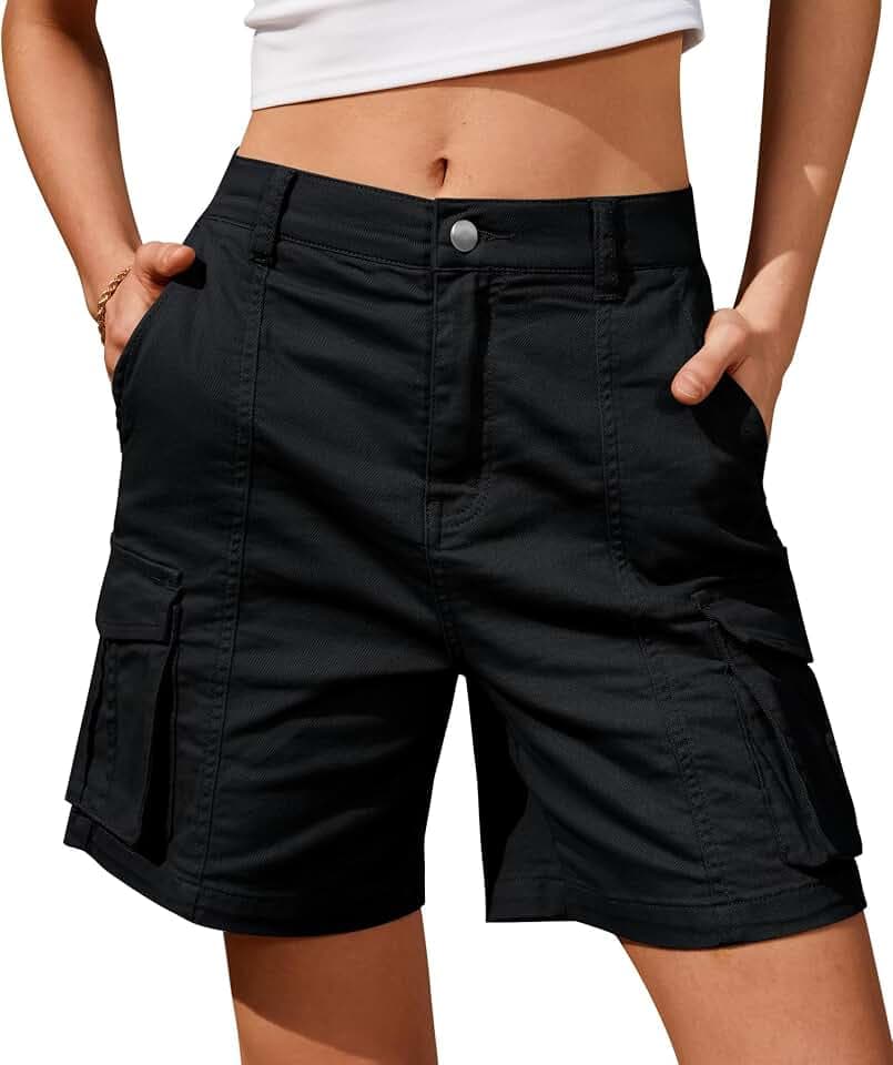 Bermuda Shorts Damen Sommer Knielang 6 Taschen Elastischer Bund