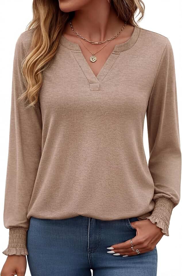 Gyabnw Damen Langarm Bluse mit V Ausschnitt Elegantes Lockeres Oberteil Weich und Atmungsaktiv Ideal für Büro und Alltag im Frühling und Sommer