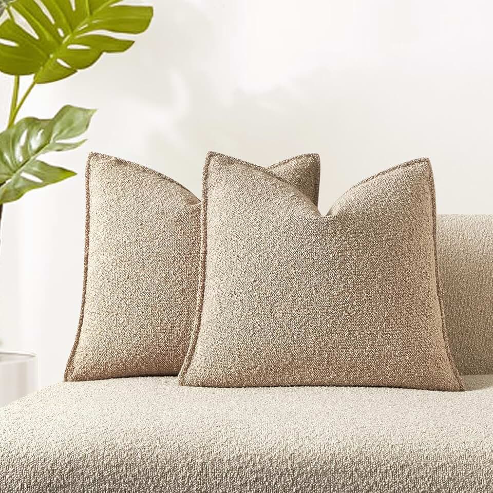 24x24 Pillow Covers Set of 2 Boucle Textured Throw Pillow Covers,Oatmeal