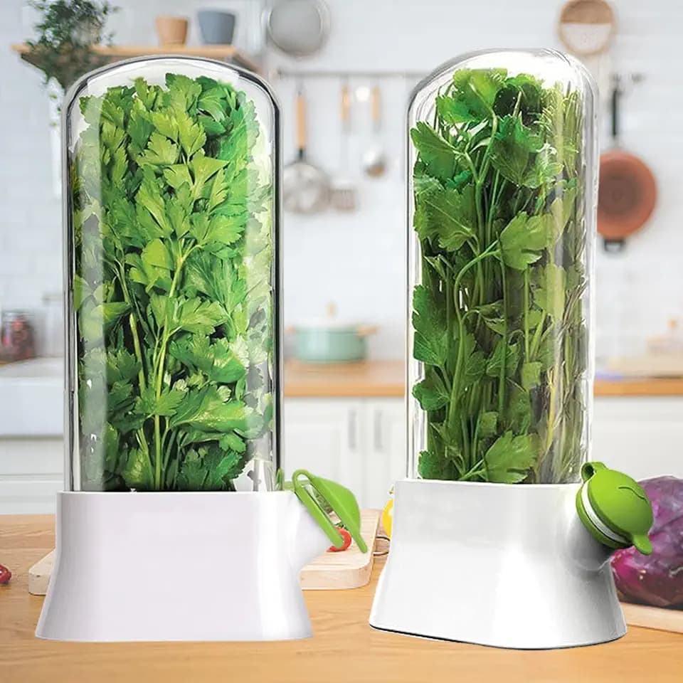 SUQ 2PCS Kräuterbehälter für Kühlschrank, 27*13 CM, Kräuter Savor Pod, Küche Lagerung Crisper, Kräuter Aufbewahrungsbehälter, Langfristige Frischekonservierung, Kräuteraufbewahrung für Koriander