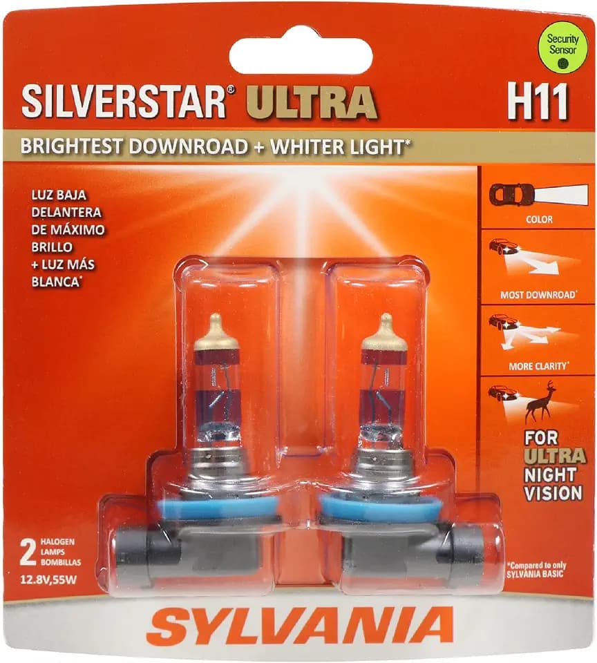 SYLVANIA H11 SilverStar Ultra Halogen Headlight Bulb, 2 Bulbs
