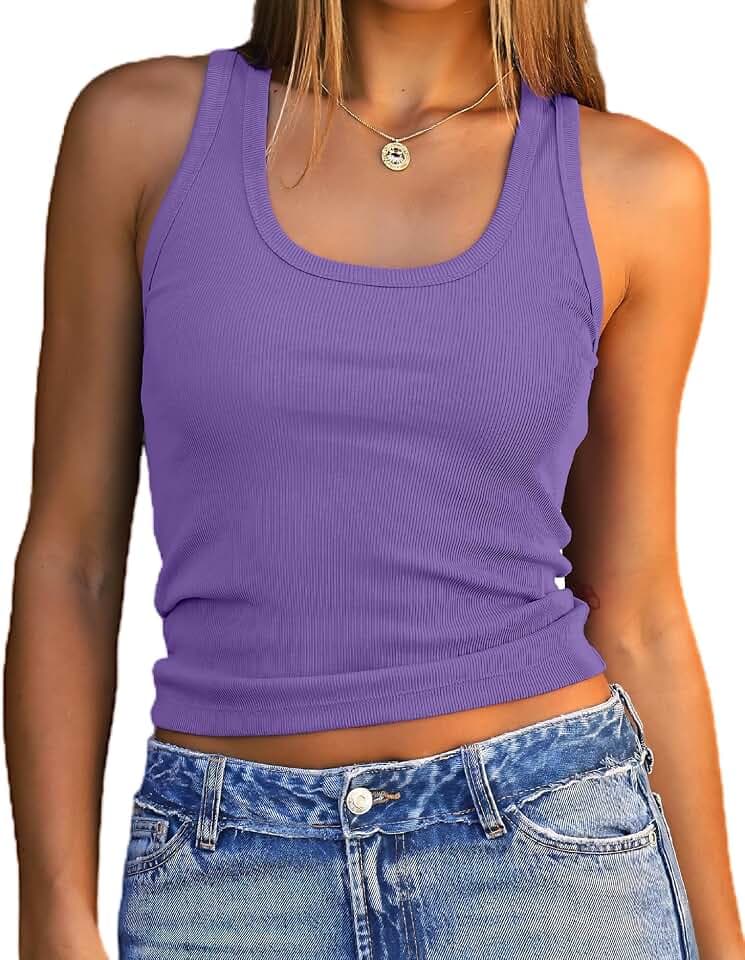 Dwnval Womens Summer Sleeveless Scoop Neck Slim Fit Crop Tank Tops