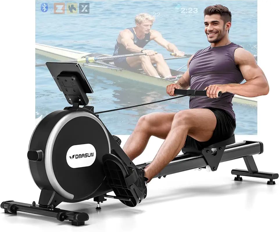 Rudergerät für Zuhause, DMASUN Leises Magnetisches Rudergerät mit 16/32 Widerstandsstufen, Upgrade Doppel-Slide-Rails, APP-Verbindung, LCD-Datenanzeige, ideal für Cardio-Training, Belastbar bis 160kg