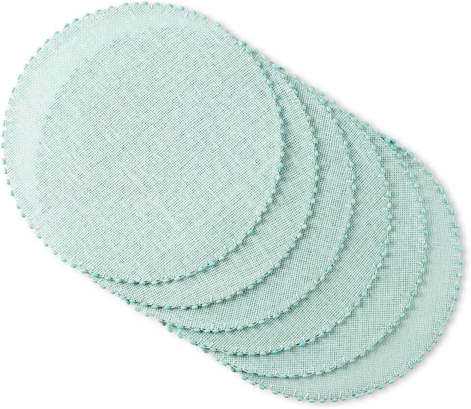 Martha Stewart Woven Water Resistant Lindos Placemat Set 6-Pack, 15" Round, Aqua