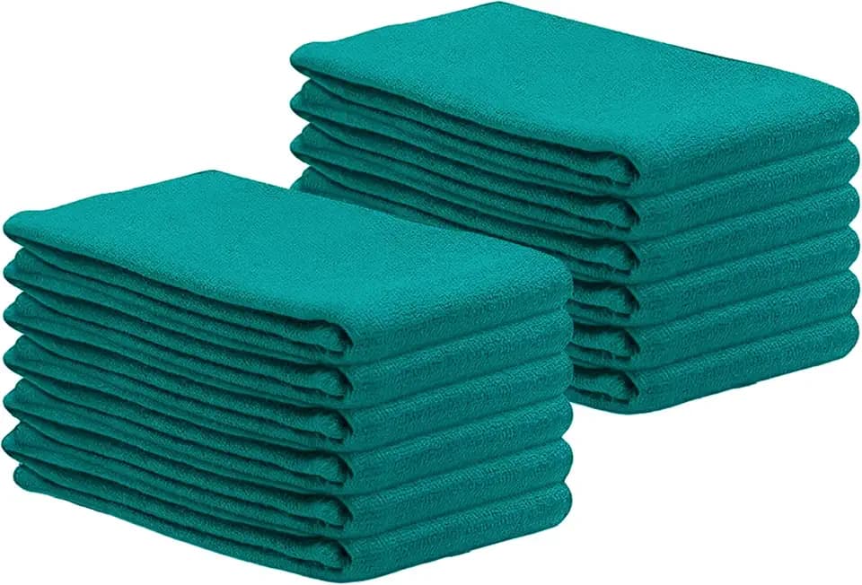 Premium Green Huck Towels – (12 Pack) 15 x 27 inches 100% Cotton Bulk Towel for General Cleaning, Auto Shop, and Hospital Use, Super Absorbent, Machine Washable Cloth