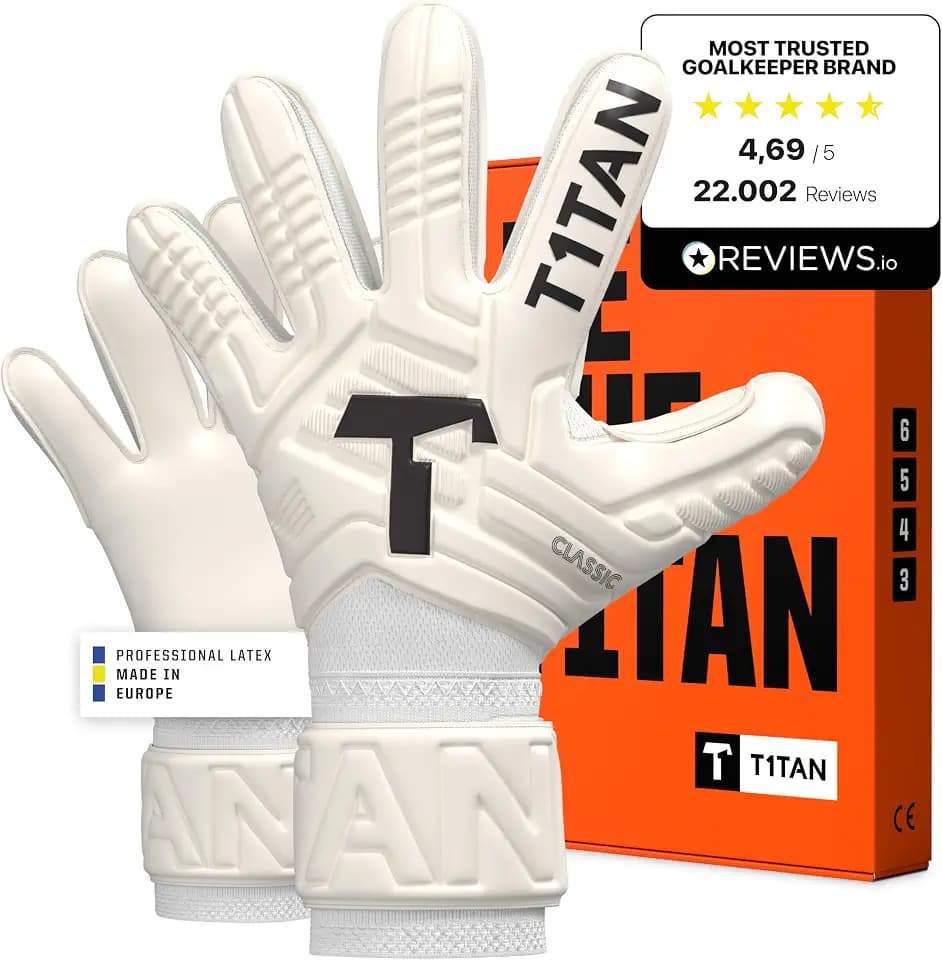 T1TAN Torwarthandschuhe Kinder Classic Junior, Größe 3-6, Tormannhandschuhe Jungen, Torhüterhandschuhe Mädchen, Fußball Torwart Handschuhe 3-10 Jahre, Kinder Torwarthandschuhe, Atmungsaktiv