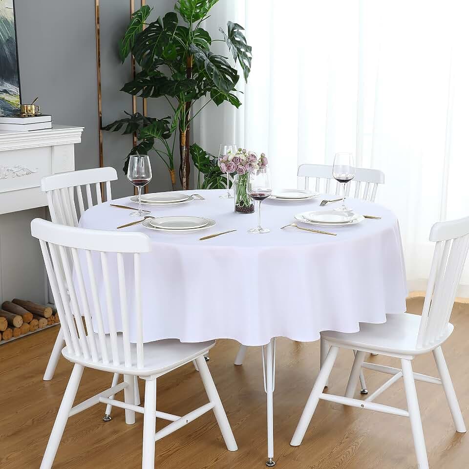 FOLINS&HOME White 48 Inch Round Tablecloth, Waterproof Table Cloth