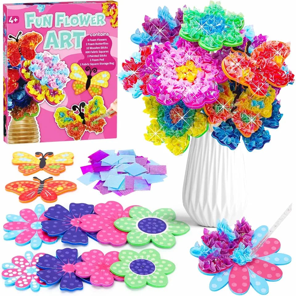 MUNDIDO Poke in Fun Art Flower Bouquet, Mess Free Paper Craft Kits for Kids, DIY Creative Activity Gifts for 6 7 8 9 10 Year Old Girls, Birthday Gifts for Girls Boys Age 5-12