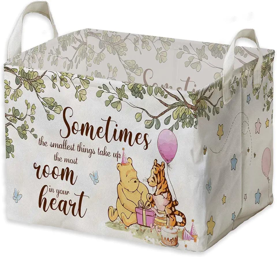 Winnie Nursery Decor, the Pooh Baby Stuff, Winnie Storage Nursery Basket, Large squarecanvas Laundry Hamper With A Waterproof PECoating, Foldable, Toys Bin, Baby Nursery HamperDecor, Star