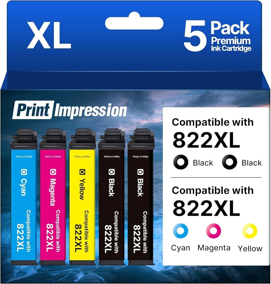 Remanufactured Replacement for Epson 822XL Ink Cartridges Combo Pack