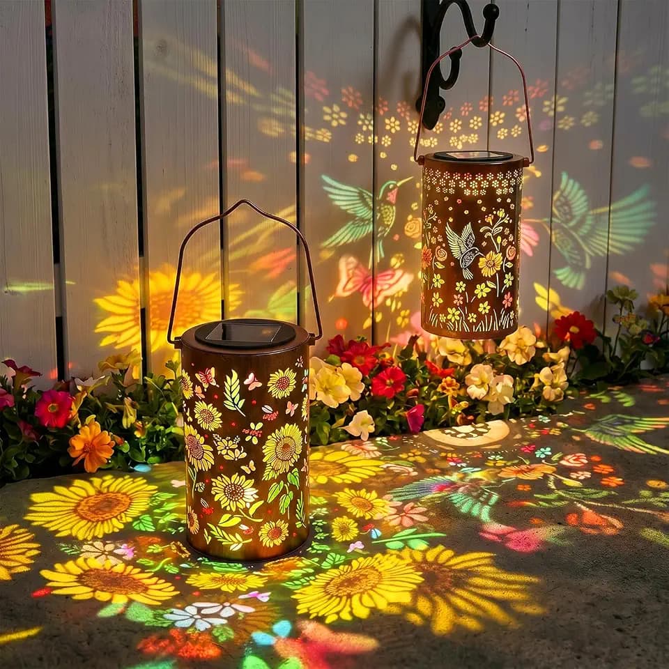 2 Pack Colorful Solar Outdoor Lanterns Waterproof - Sunflower + Hummingbird Solar Lantern Hanging Solar Light for Courtyard & Garden Decor, Ideal Birthday Gifts Mothers Day Gifts for Mom Wife Grandma
