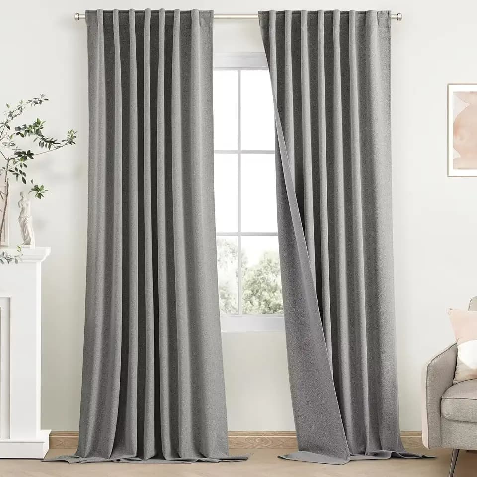 SimpleHome 100% Blackout Linen Grey Living Room Curtains 52W x 90L