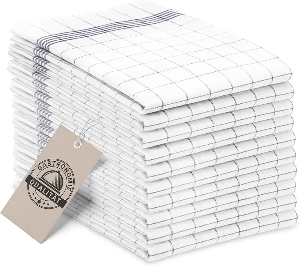 ZOLLNER 10er Set Geschirrtücher Baumwolle in 50x70 cm - super saugstarke und langlebige Küchentücher - waschbar bis 95°C – in grau weiß kariert - Gastronomiequalität - Oeko Tex® Zertifiziert