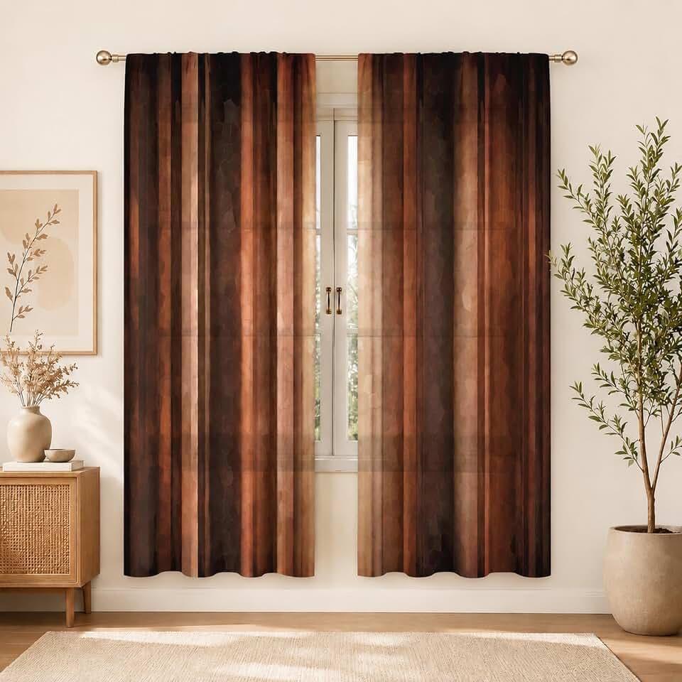Brown Long Curtains 52W x 84H Inch Western Vintage Farmhouse Rusty 2 Panels