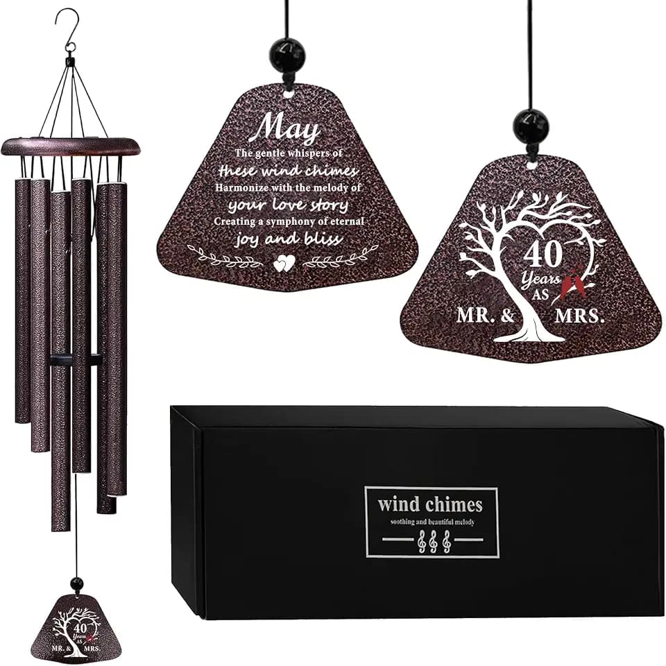 ZANIION 40th Anniversary Wedding Gifts Wind Chime 32", Happy 40 Years of Marriage Gifts Idea, 40th Anniversary Decorations for Couples, Parents, Husband, Wife, Romantic Gift for Her/Him Wine Bell 32"