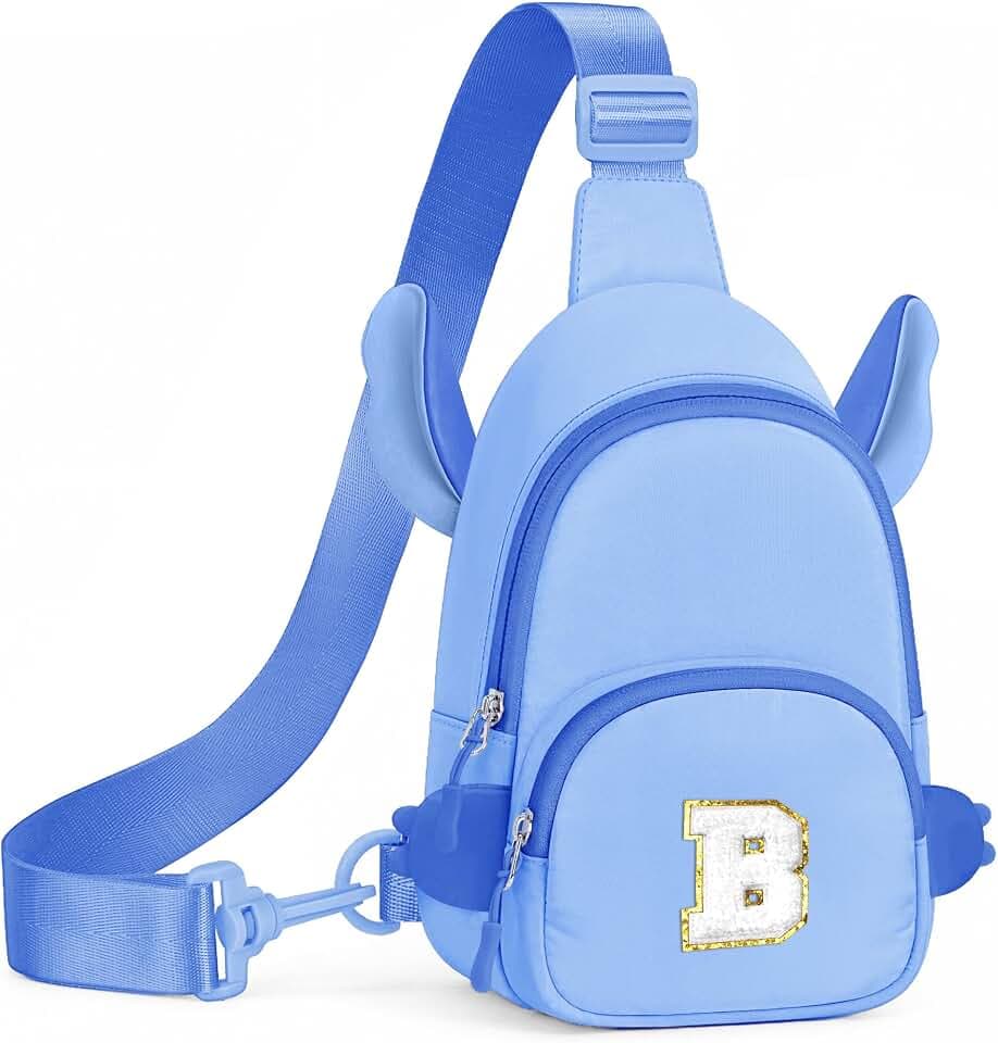 Anoup Birthday Gifts for Kids Girls Initial Sling Bag Fanny Pack Crossbody Bag for Little Girls Purse, Birthday Gifts for 3 4 5 6 7 Year Old Girl Sister Daughter Personalized Gift Blue B
