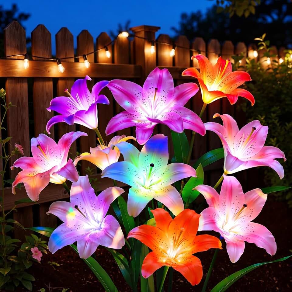 LETMY 8 Pack Solar Garden Lights, Solar Flower Lights with 6 Head Bigger Lily Lights, IP65 Waterproof Solar Lights Outdoor, Decorative Lights for Garden, Patio, Yard, Flower Bed