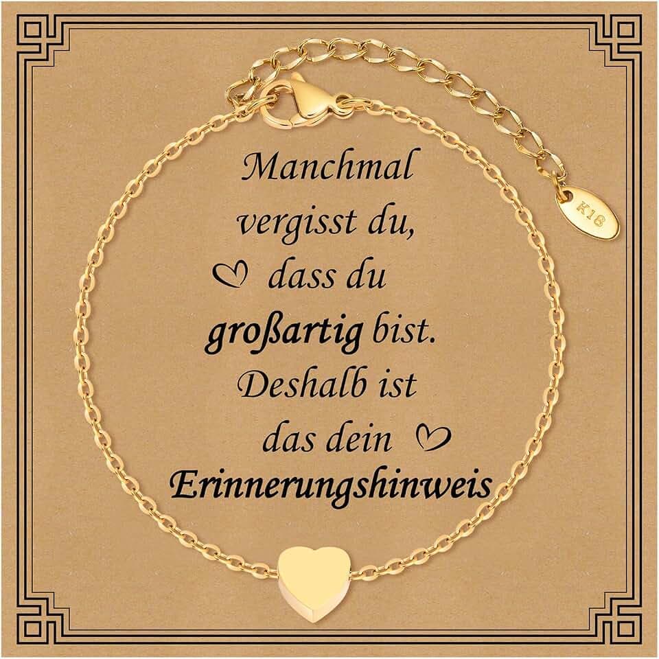 Damen Herz Armband Edelstahl - 18 Karat vergoldet Verstellbare Armkette