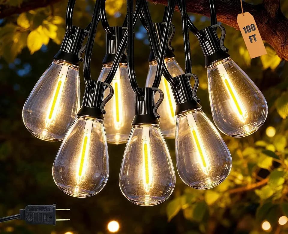 100FT Outdoor String Lights Waterproof with 40+2 Shatterproof S11 LED Bulbs, Extra Long Patio Lights Outdoor Waterproof for Backyard, Bistro Lights Outdoor, LED Lights for Outside, Cafe Lights