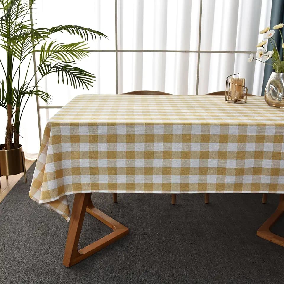 Gingham Table Cloth for Rectangle Tables Yellow Checkered Plaid Tablecloth Heavy Duty Cotton Blend Washable & Wrinkle Table Cover for Outdoor Kitchen Dining Picnic Camping (52x120 Inch)