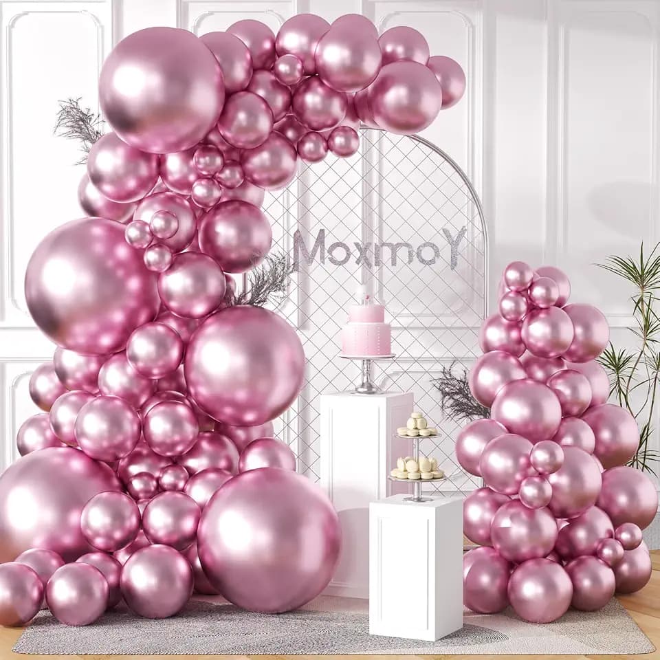 102 Pieces Chrome Pink Balloons 18In 12In 10In 5In Different Sizes Metallic Party Balloon Kit for Birthday Halloween Christmas Wedding Baby Shower Bride Party Decoration (Chrome Pink)