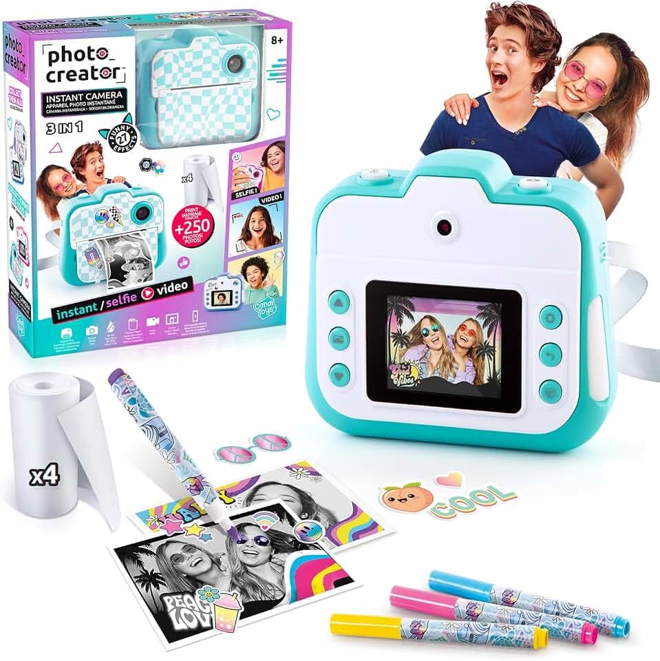 C Toys Fotocreator – Kamera im Sofortdruck – Türkis – Kinderkamera mit Papier inklusive – ideales Souvenir, Selfies & Kreationen – ab 8 Jahren – Geschenkidee – CLK 001T