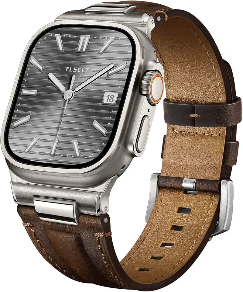 Leather Band for Apple Watch Ultra 4/3/2/1 SE Series 12-3 Men iwatch Strap