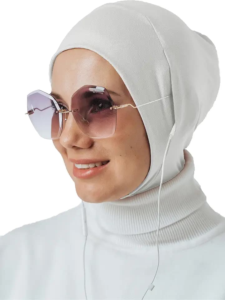 Instant hijab for headphones and glasses, Sport head scarf, ready to wear muslim accessories for women (White1)