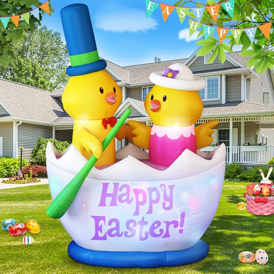 Danxilu 6 Foot Easter Inflatable Outdoor Decorations 2 Chicks Boating
