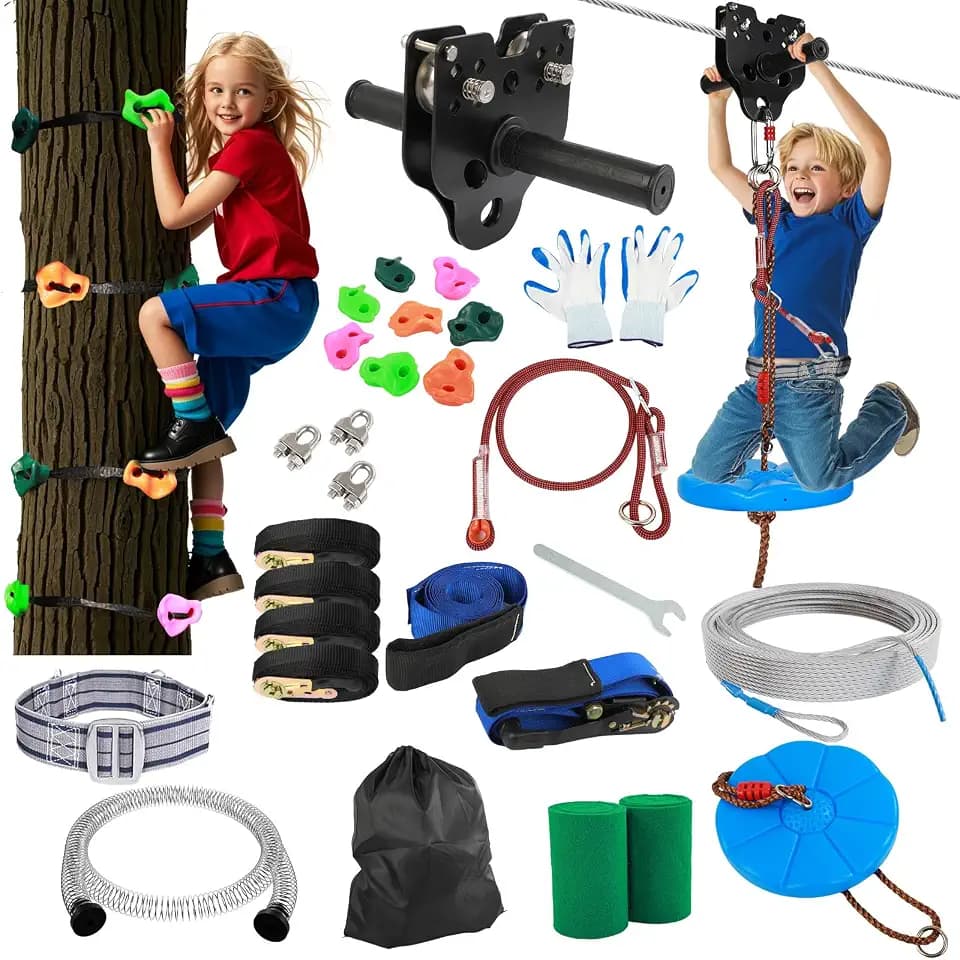 FAHKNS Zipline for Backyard Kids and Adults: 160FT Zipline Kit Outdoor