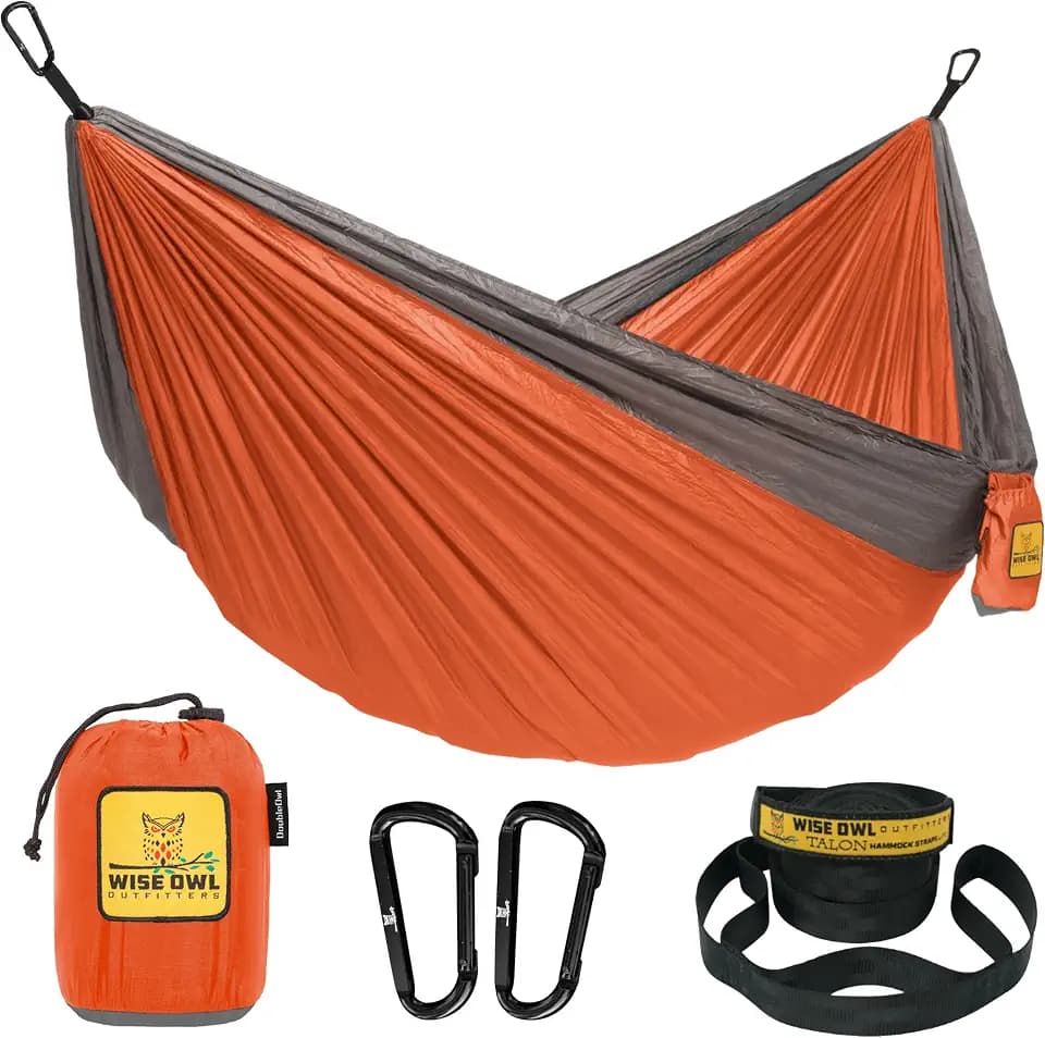 Wise Owl Outfitters Hammock for Camping Single Hammocks Gear for The Outdoors Backpacking Survival or Travel - Portable Lightweight Parachute Nylon SO Orange & Grey