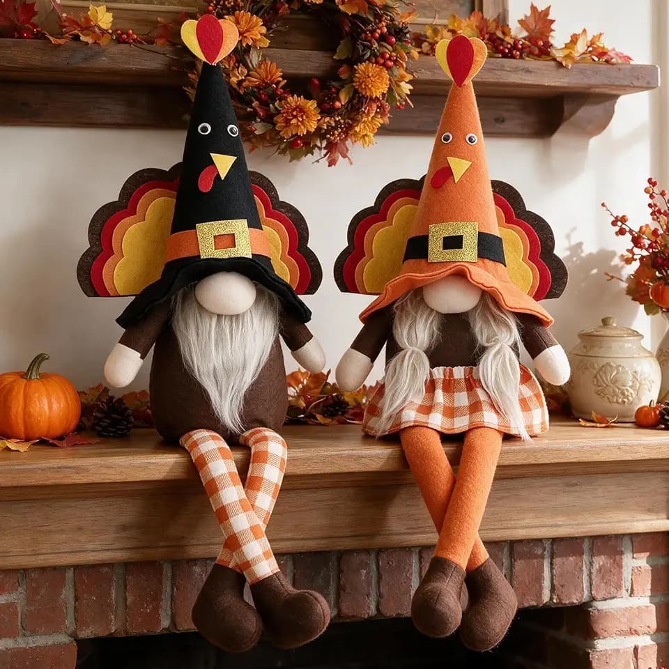 Thanksgiving Turkey Gnomes Plush Decorations for Tiered Tray Decor