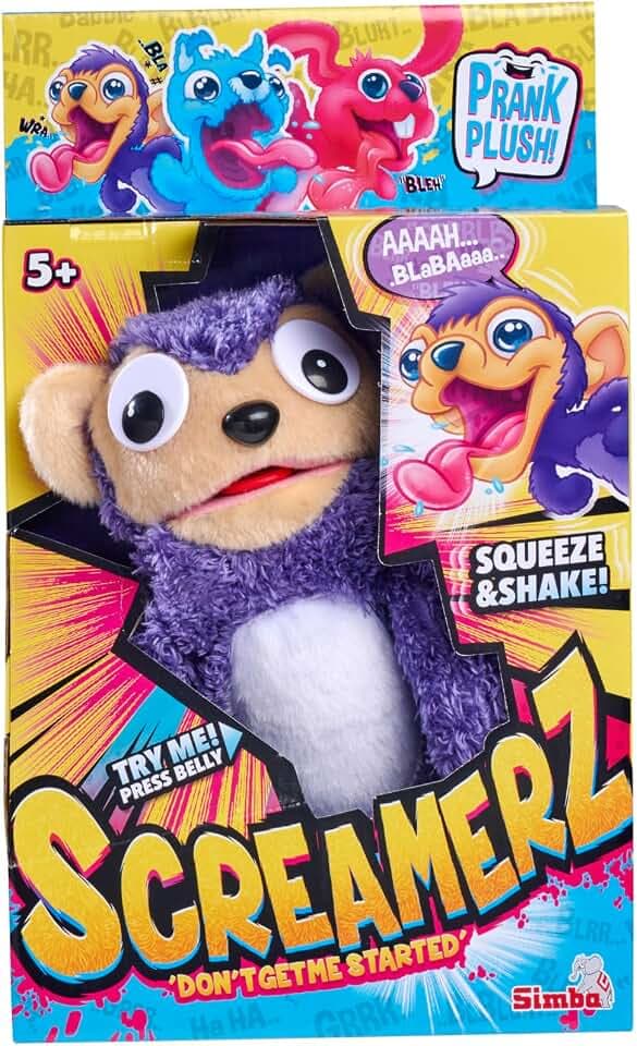Simba 105953333 ScreamerZ AFFE „Monkey Madness“ mit Sound - witziges Kuscheltier mit Schrei-Geräuschen - Plüschfigur für Kinder ab 5 Jahre, ca. 30 cm, lila