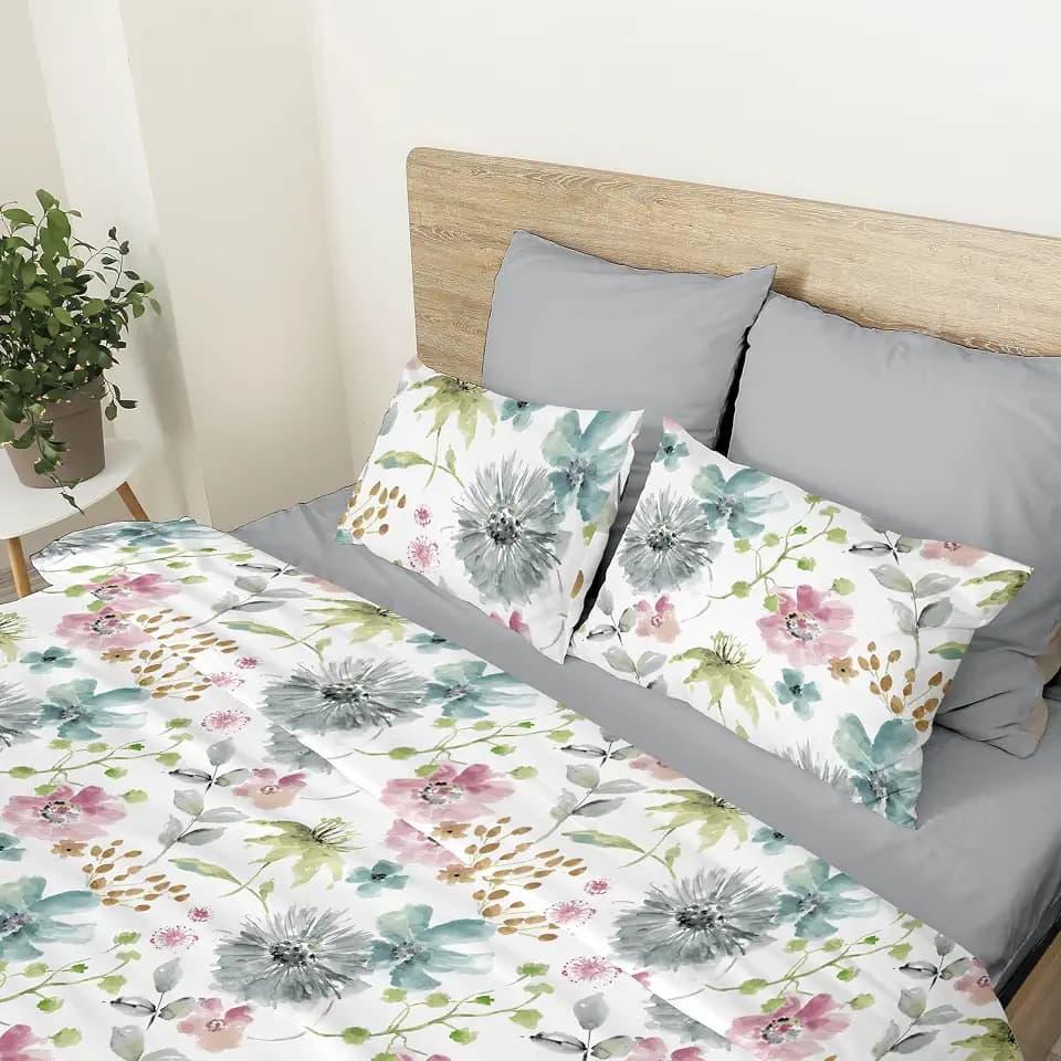 Ruggeri - Bettwäsche-Set für Doppelbett - Made in Italy - 100% reine Baumwolle - Kollektion Flower Mon Amour (Eden)