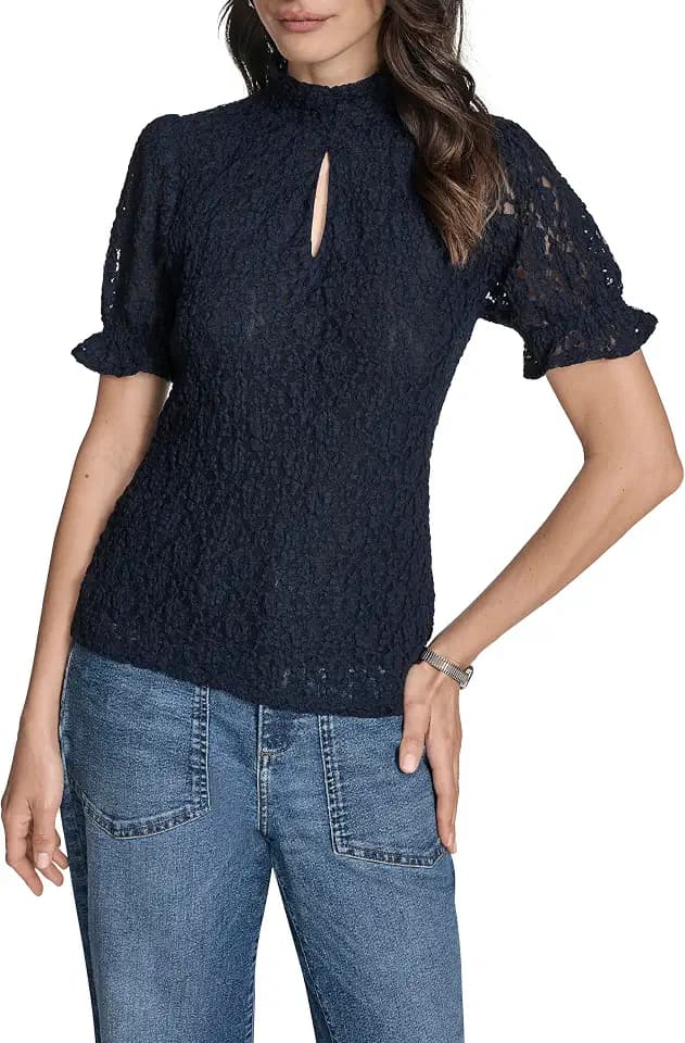 BCBG Women's Short Sleeve T-Shirt with Ruffles