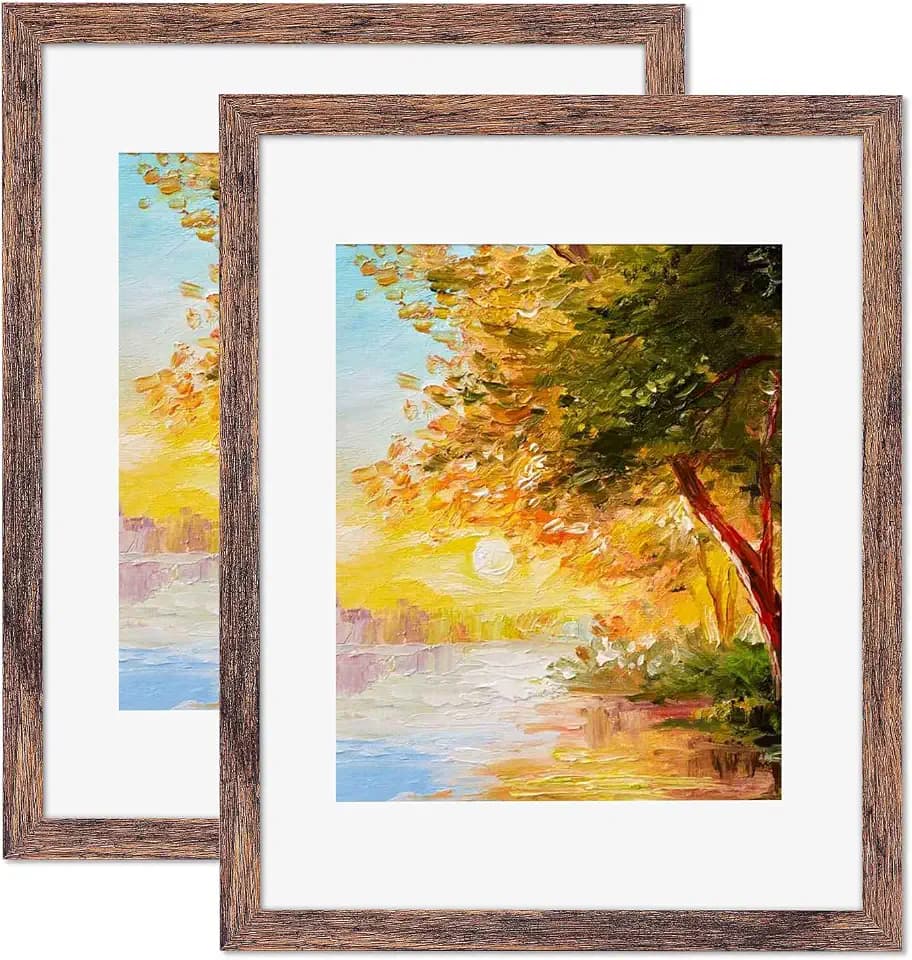 Fixwal 11x14 Picture Frame, Fits 8x10 with Mat or 11x14 Without Mat, Brown