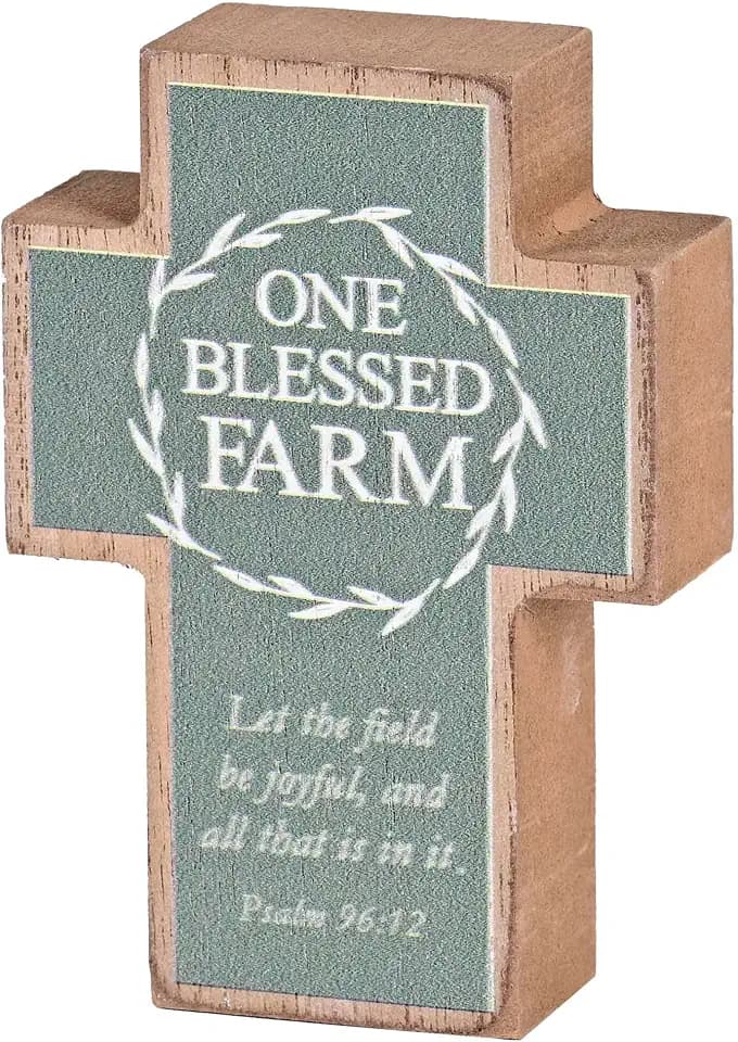 Dicksons Inspirational Christian Cross Block Sign Tabletop Plaque 2.75 x 3.75 Inch MDF One Blessed Farm
