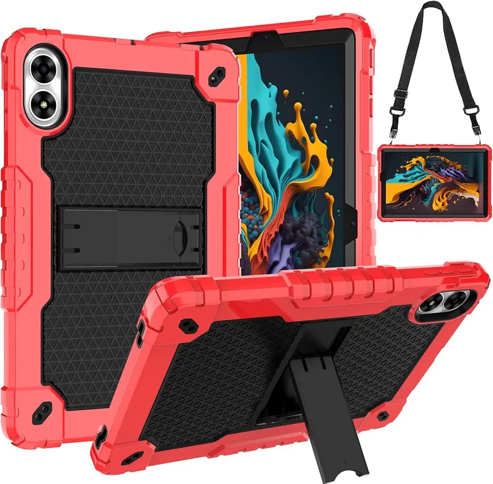 Case for UMIDIGI G3 Tab Ultra/10.1 Tablet - Built in Stand & Shoulder Strap (Red/Black)