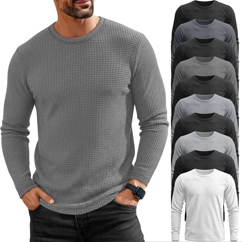 Huukeay 10 Pack Men's Waffle Thermal Long Sleeve Shirts