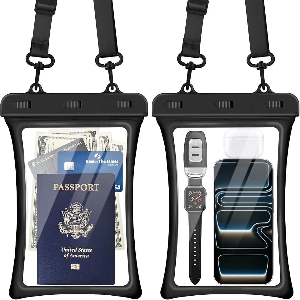 CACOE Floatable Waterproof Phone Pouch 2 Pack Up to 10.0", Black+Black